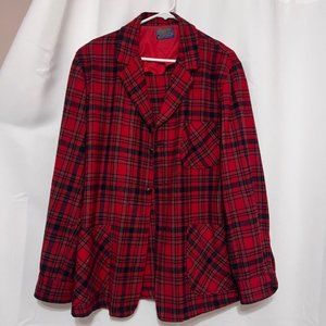 Pendleton Vintage Wool Blazer, Red Plaid, Size L